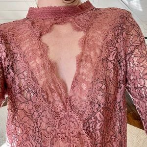 Free People Origins Lace Tunic Dusty Mauve